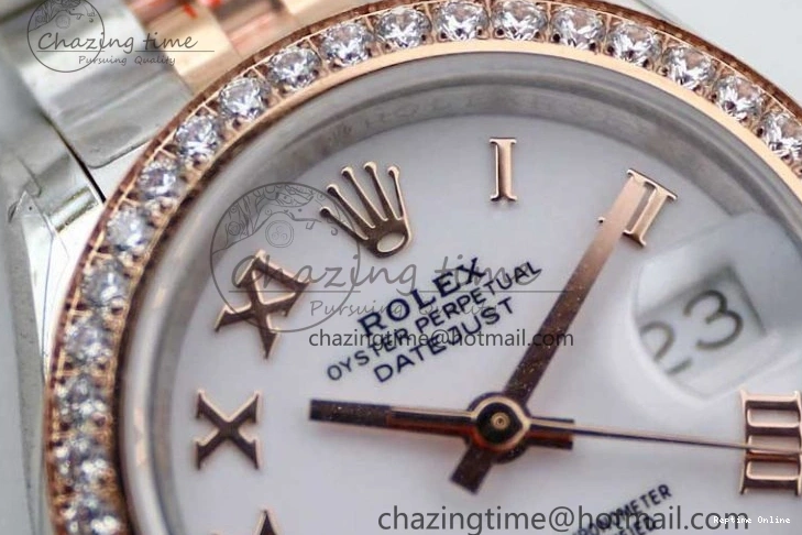 0121 Trendy Lady DateJust 28 SS RG TWF Diamonds Bezel 1:1 Best Edition White Dial Roman Markers on Jubilee Bracelet NH 2129